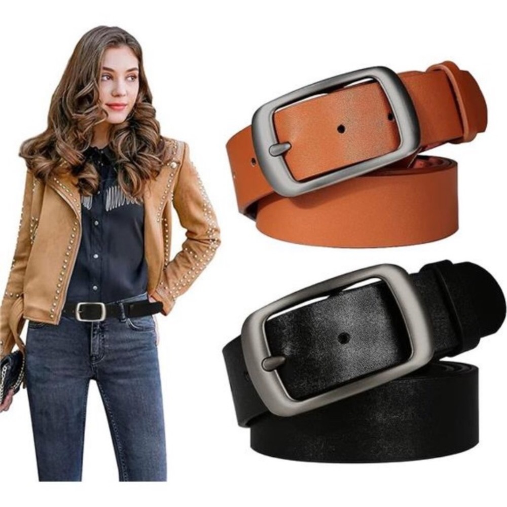 2 Pack Women's 1.3" Leather Belts Jeans Pants Dresses Fashion Alloy Pin Buckle